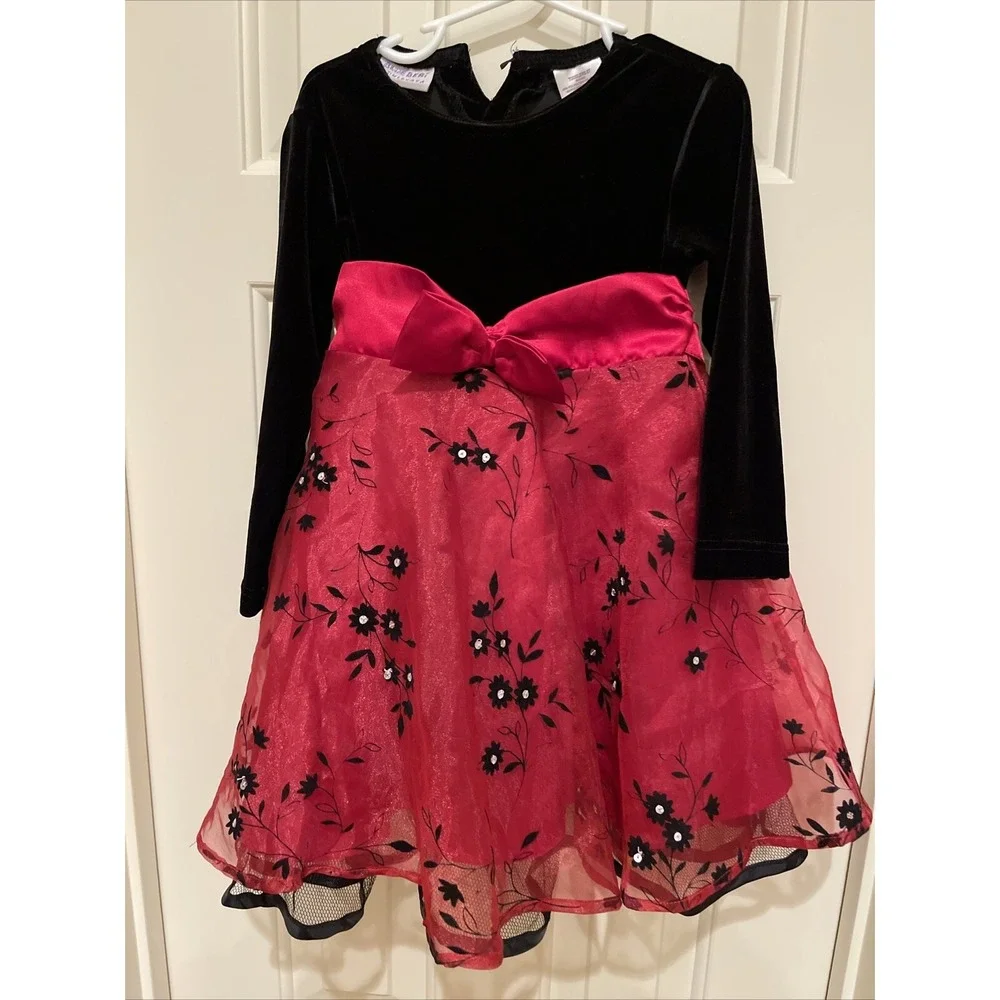 Blueberi Boulevard Flower Girl Princes 3T Dress Red And‎ Bodice Black Velvet